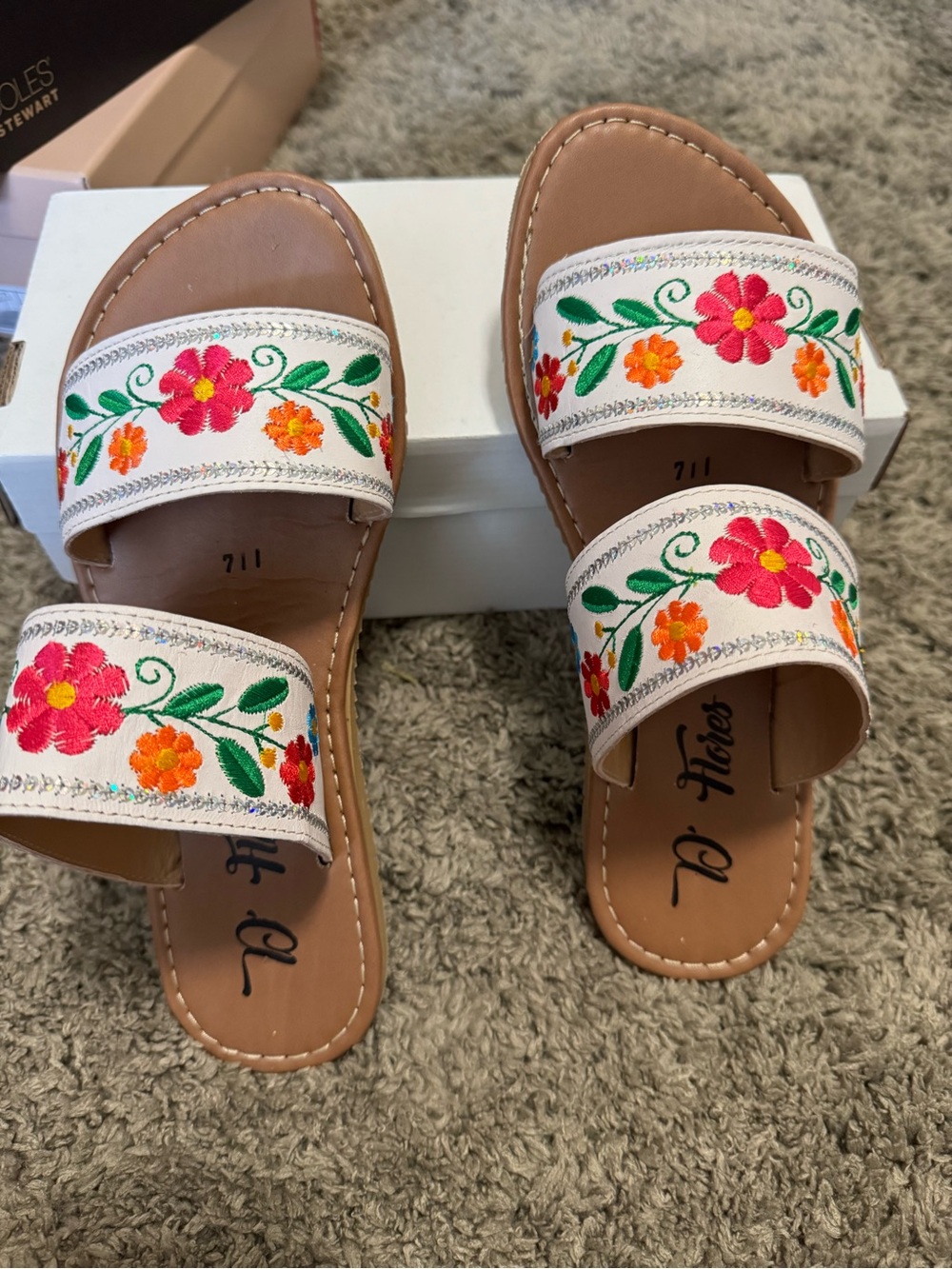 D'Flores Authentic Mexican Embroidered Leather Slide Sandals